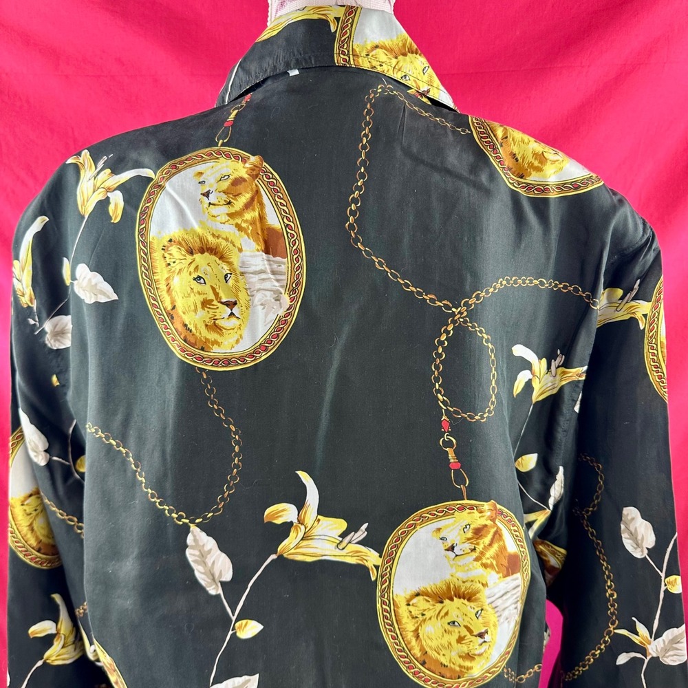 Vintage Silk Lion Print Bomber Jacket 90s Baroque Chain Windbreaker Medium - Picture 7 of 17